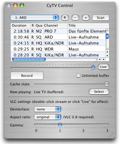 CyTV remote control GUI